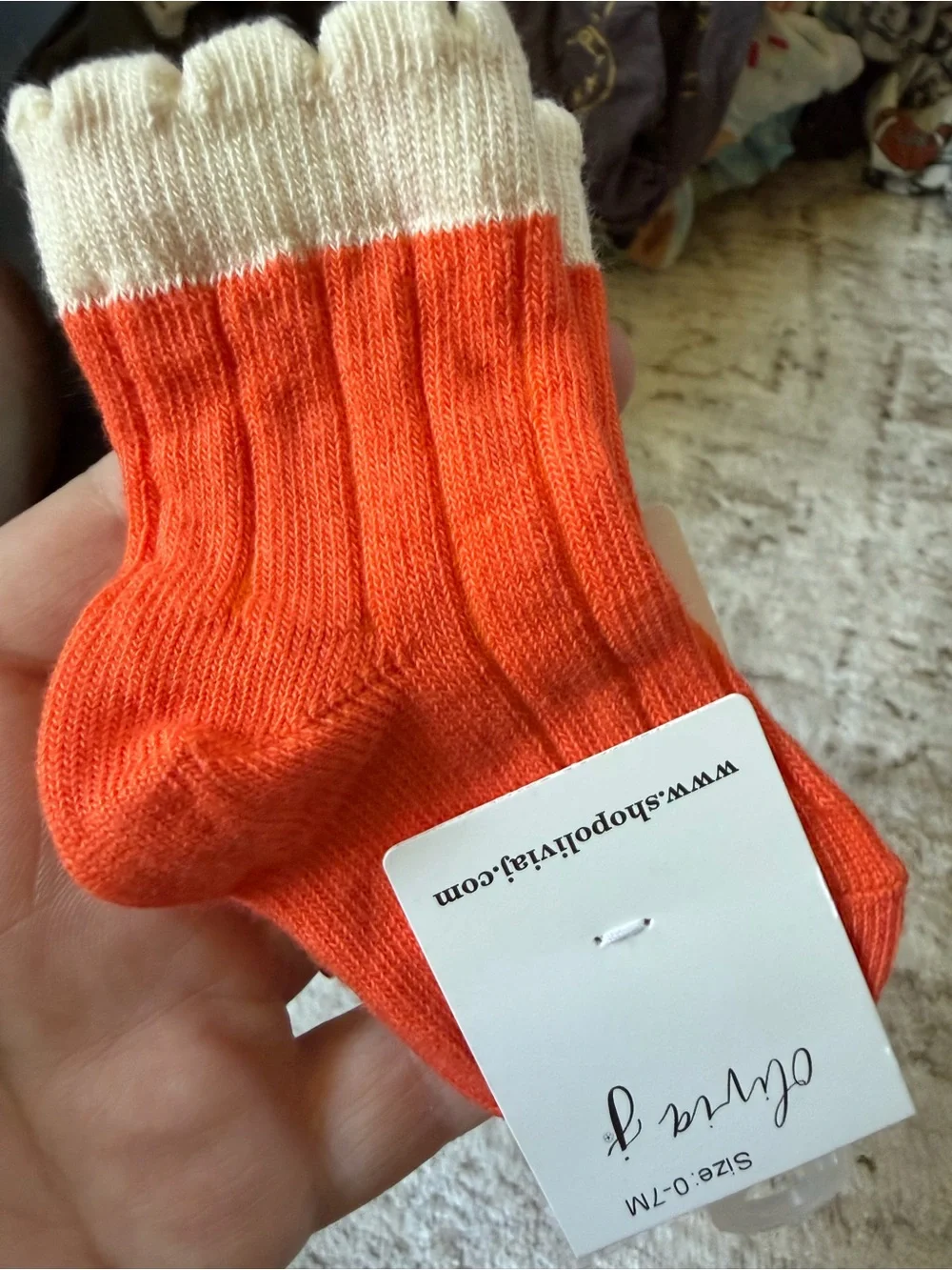 Olivia J - 0-7 months Orange & Cream Ribbed Willa Socks